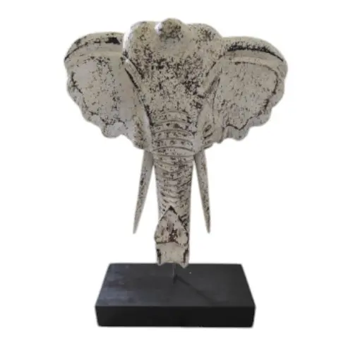 DECO TETE ELEPHANT BLANC H25 CM