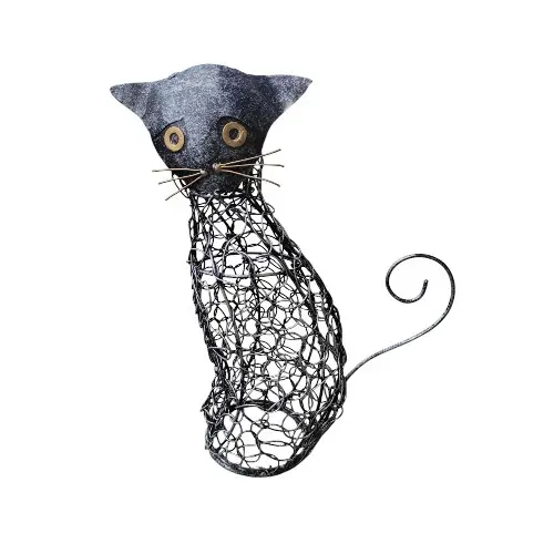 [DECMETCHA35GRI] DÉCO CHAT MÉTAL 35 CM GRIS